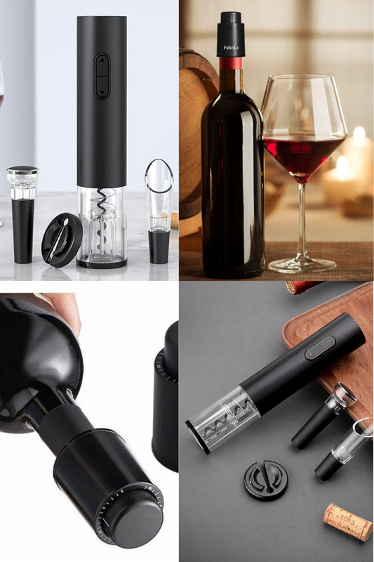 Kit Perfecto para Vino: Abridor Eléctrico 4 en 1 + Tapón de Vacío GRATIS